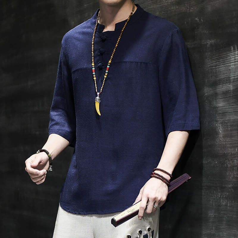 T-shirt décontracté à manches mi-longues en coton et lin pour homme, motif grenouille chinoise, style vintage, motif Buddha Stones - image 23