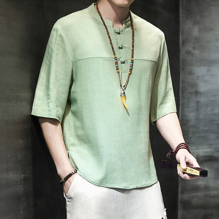 T-shirt décontracté à manches mi-longues en coton et lin pour homme, motif grenouille chinoise, style vintage, motif Buddha Stones - image 17