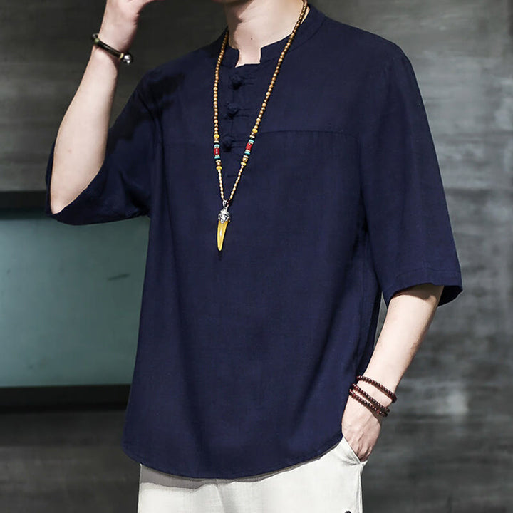 T-shirt décontracté à manches mi-longues en coton et lin pour homme, motif grenouille chinoise, style vintage, motif Buddha Stones - image 21