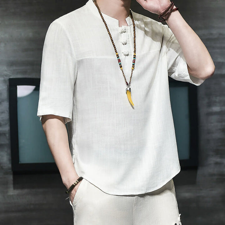 T-shirt décontracté à manches mi-longues en coton et lin pour homme, motif grenouille chinoise, style vintage, motif Buddha Stones - image 10