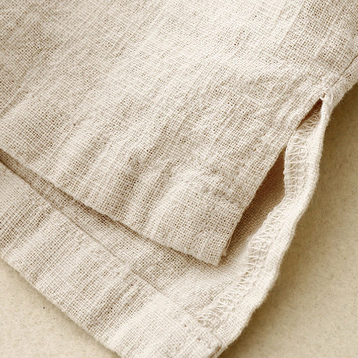 T-shirt décontracté uni à col ras du cou et manches mi-longues en coton et lin pour femme avec Buddha Stones