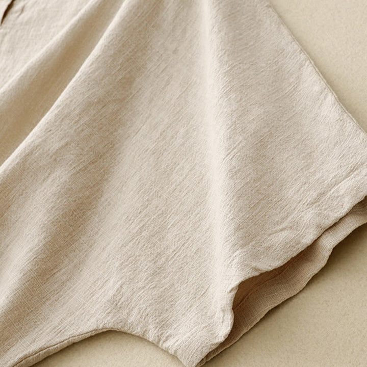 T-shirt décontracté uni à col ras du cou et manches mi-longues en coton et lin pour femme avec Buddha Stones