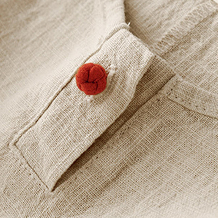 T-shirt décontracté uni à col ras du cou et manches mi-longues en coton et lin pour femme avec Buddha Stones