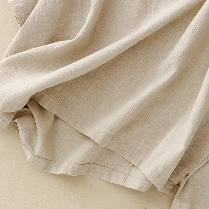 T-shirt décontracté uni à col ras du cou et manches mi-longues en coton et lin pour femme avec Buddha Stones