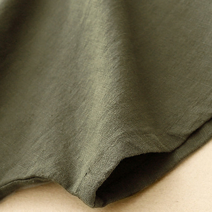 T-shirt décontracté uni à col ras du cou et manches mi-longues en coton et lin pour femme avec Buddha Stones