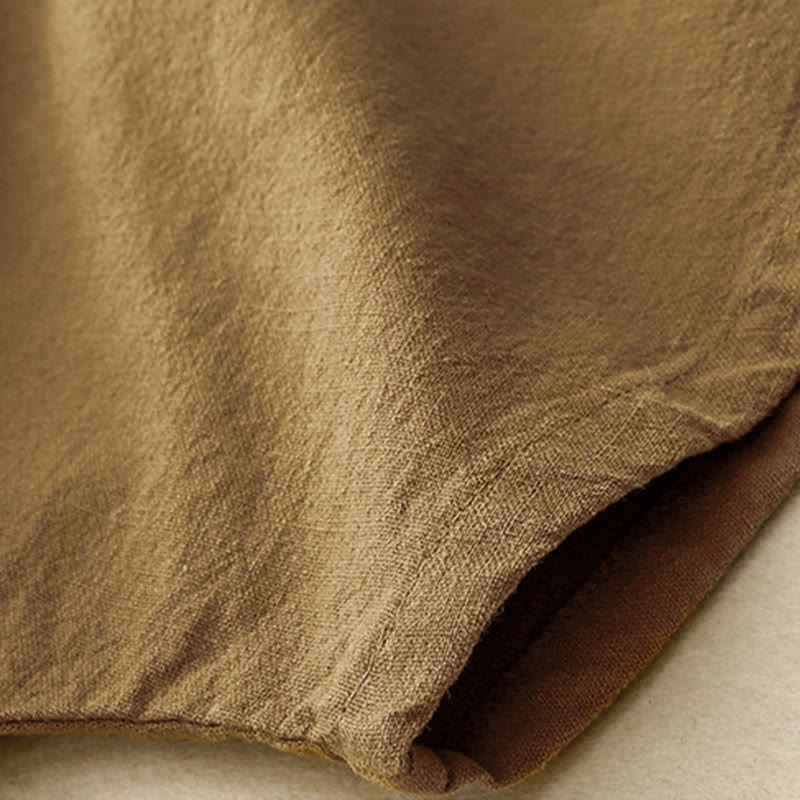 T-shirt décontracté uni à col ras du cou et manches mi-longues en coton et lin pour femme avec Buddha Stones