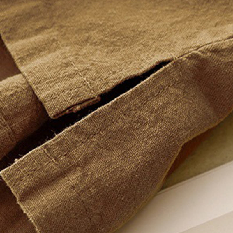 T-shirt décontracté uni à col ras du cou et manches mi-longues en coton et lin pour femme avec Buddha Stones