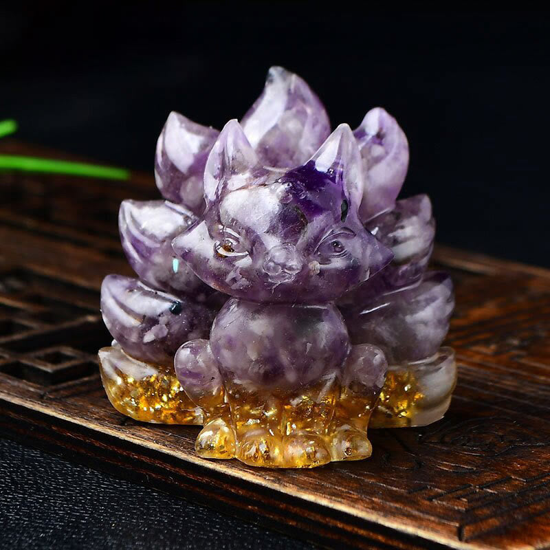 Buddha Stones naturelles, divers cristaux, quartz fraise, améthyste, renard à neuf queues, protection, décoration de la maison