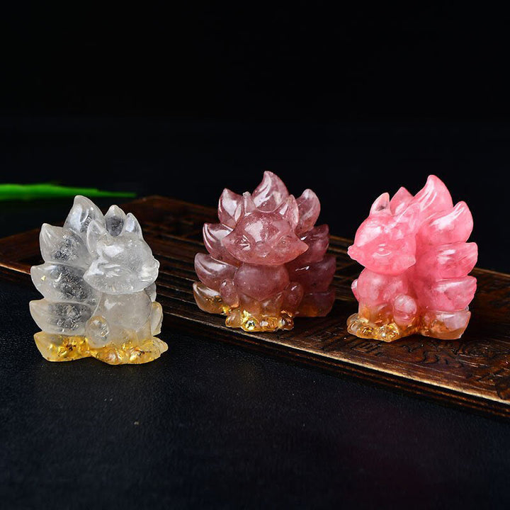 Buddha Stones naturelles, divers cristaux, quartz fraise, améthyste, renard à neuf queues, protection, décoration de la maison
