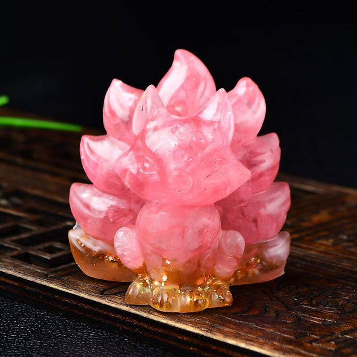 Buddha Stones naturelles, divers cristaux, quartz fraise, améthyste, renard à neuf queues, protection, décoration de la maison
