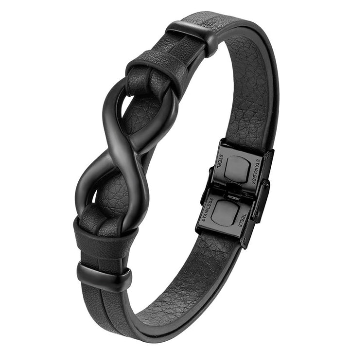 Bracelet en cuir renforcé avec boucle en acier titane et nœud sans fin en Buddha Stones