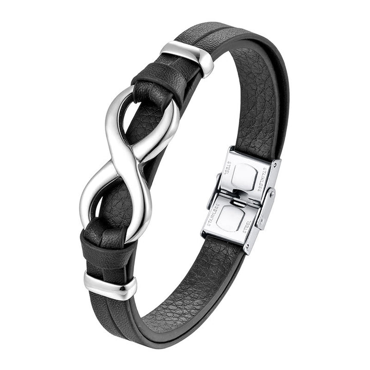 Bracelet en cuir renforcé avec boucle en acier titane et nœud sans fin en Buddha Stones