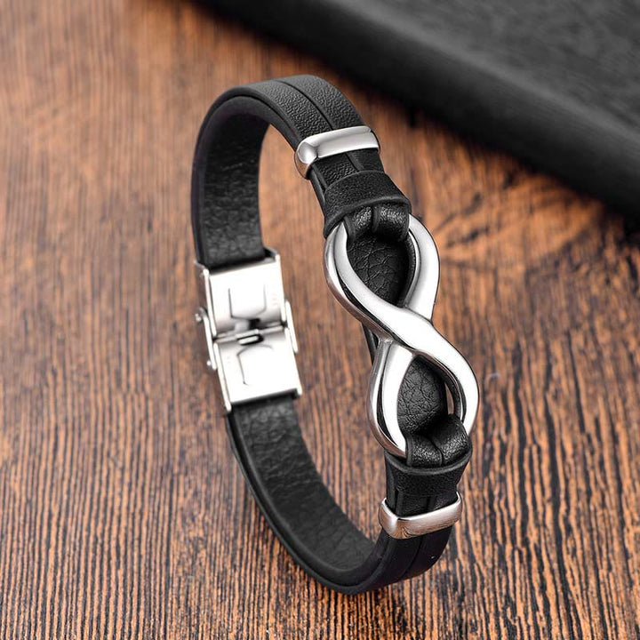 Bracelet en cuir renforcé avec boucle en acier titane et nœud sans fin en Buddha Stones