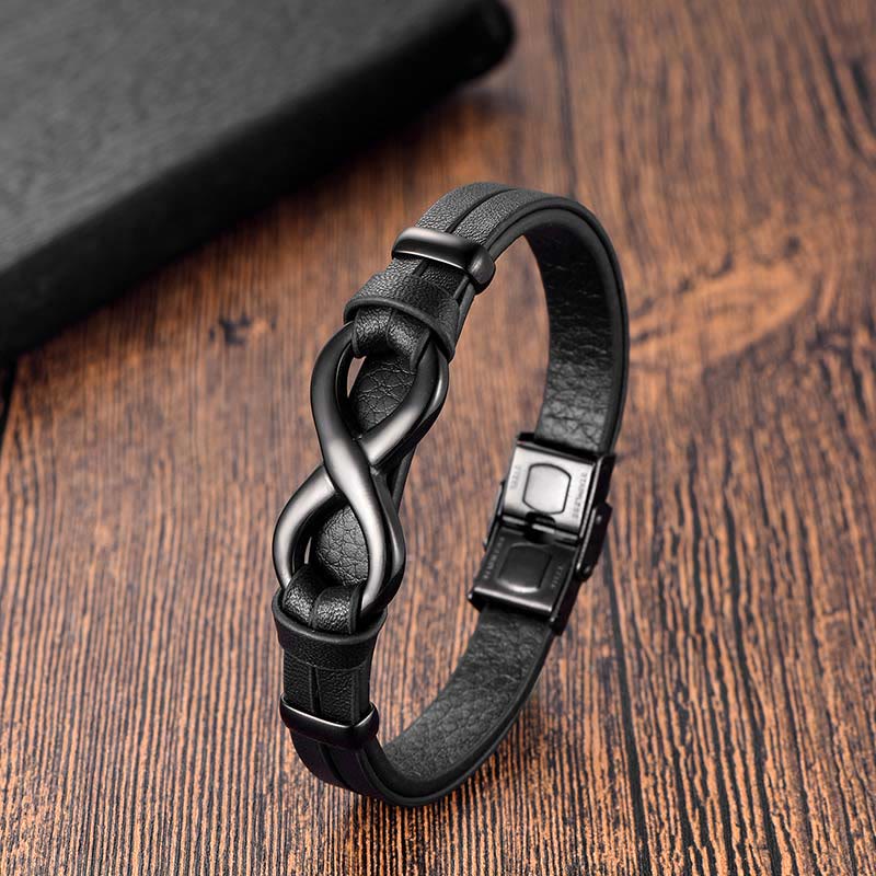 Bracelet en cuir renforcé avec boucle en acier titane et nœud sans fin en Buddha Stones