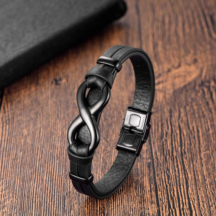 Bracelet en cuir renforcé avec boucle en acier titane et nœud sans fin en Buddha Stones