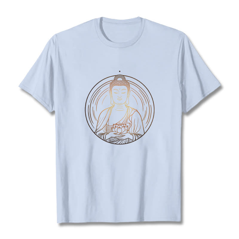 T-shirt Bouddha doré tenant une fleur de lotus Buddha Stones - Cyan clair - 2XL - image 19