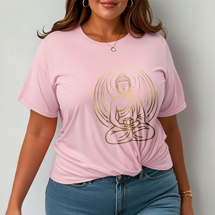T-shirt Buddha Stones Méditation Dorée Bouddha Halo Tenant Une Fleur De Lotus - image 14