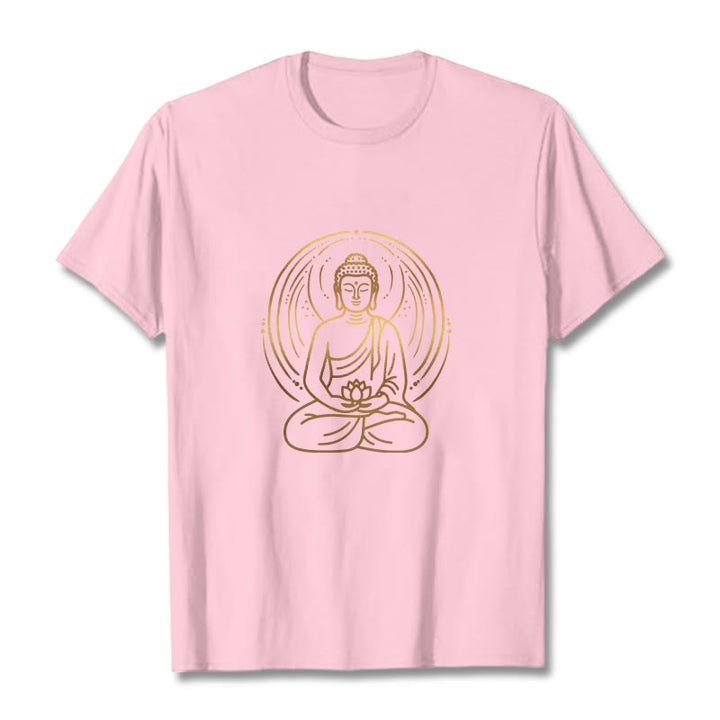 T-shirt Buddha Stones Méditation Dorée Bouddha Halo Tenant Une Fleur De Lotus - Rose clair - 2XL - image 13