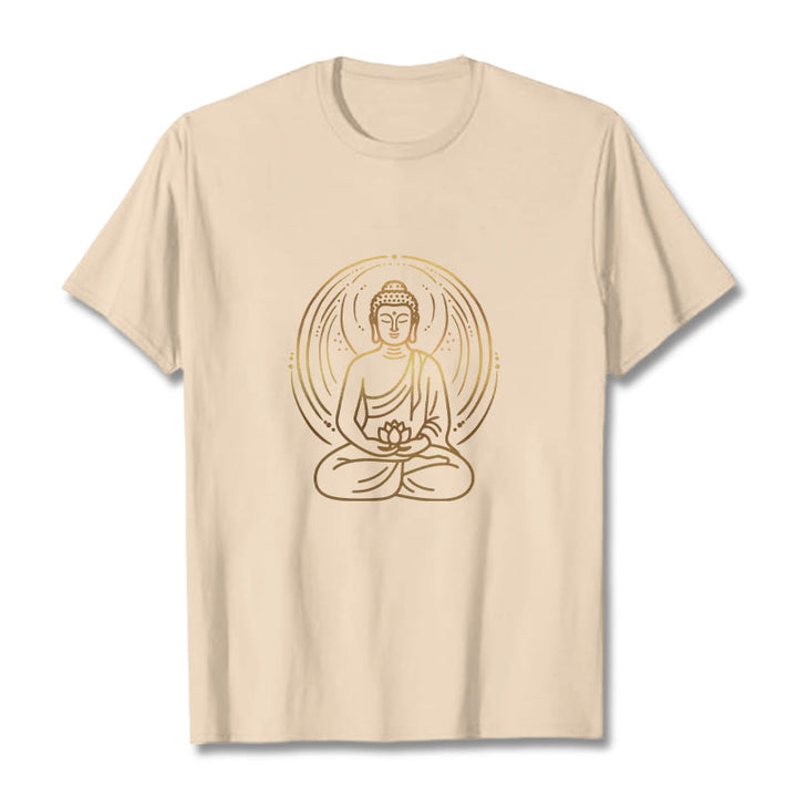 T-shirt Buddha Stones Méditation Dorée Bouddha Halo Tenant Une Fleur De Lotus - Bisque - 2XL - image 11