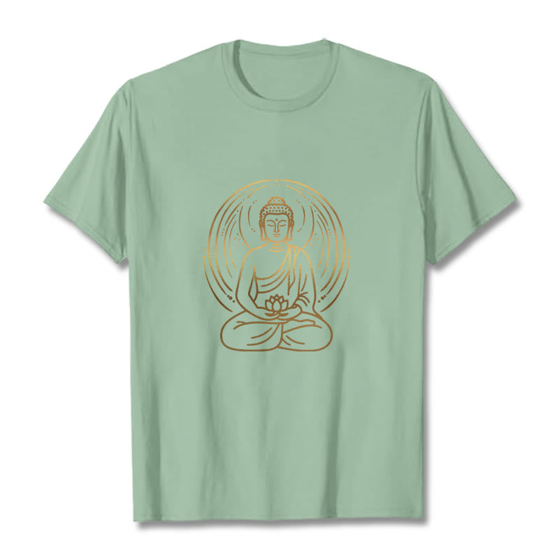 T-shirt Buddha Stones Méditation Dorée Bouddha Halo Tenant Une Fleur De Lotus - Vert pâle - 2XL - image 15