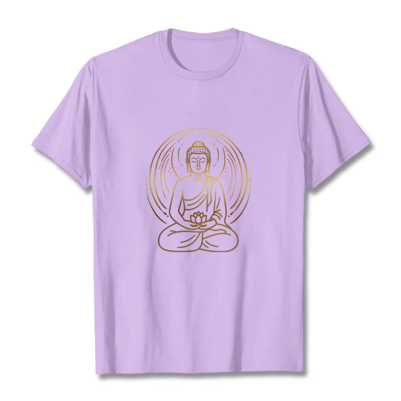 T-shirt Buddha Stones Méditation Dorée Bouddha Halo Tenant Une Fleur De Lotus - Prune - 2XL - image 17