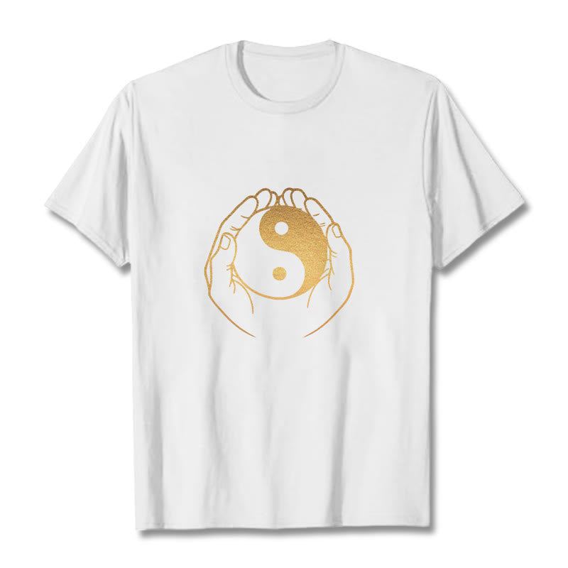 T-shirt avec des Buddha Stones tenant un Yin Yang doré - Blanc - 2XL - image 8