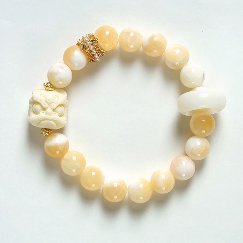 Bracelet de confiance en Buddha Stones, ambre, agate grise, ivoire et fruit