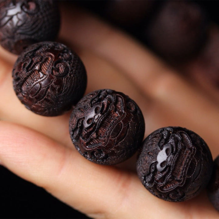 Bracelet PiXiu en bois de rose tibétain avec Buddha Stones et gravure - image 4