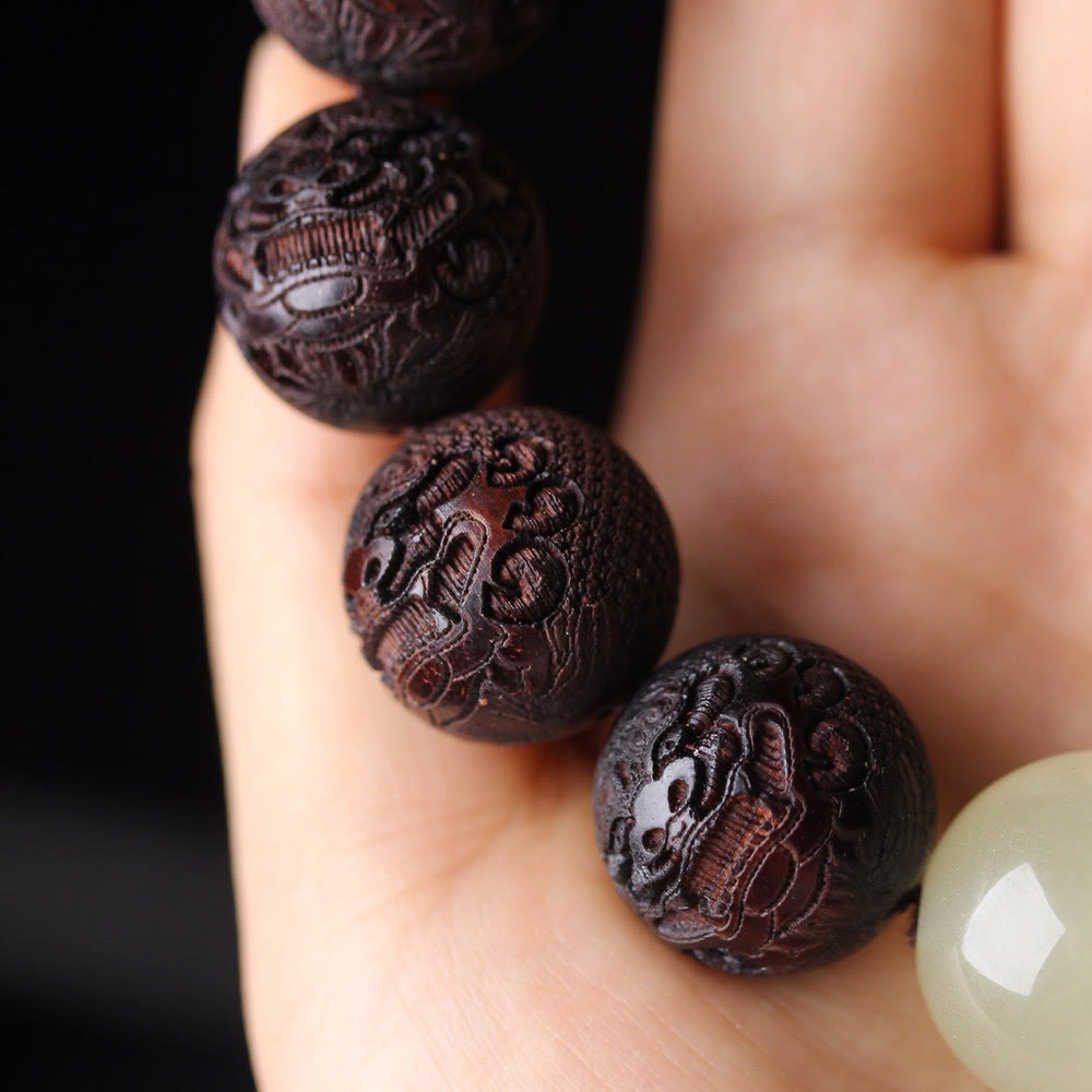 Bracelet PiXiu en bois de rose tibétain avec Buddha Stones et gravure - image 7