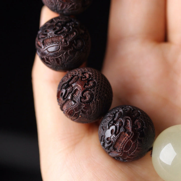 Bracelet PiXiu en bois de rose tibétain avec Buddha Stones et gravure - image 7