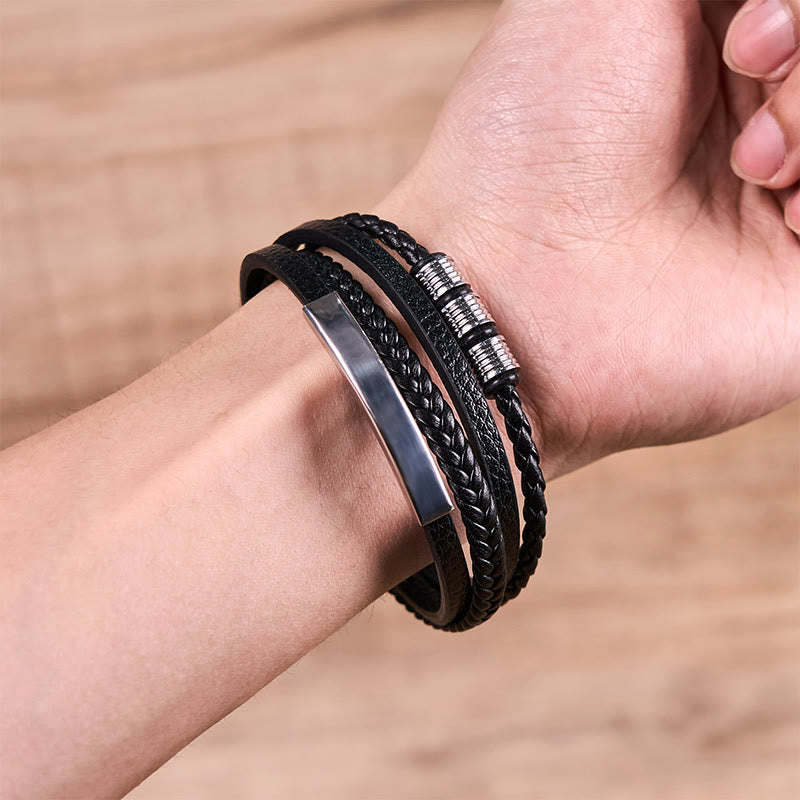 Bracelet en cuir tressé à la main avec boucle magnétique et Buddha Stones