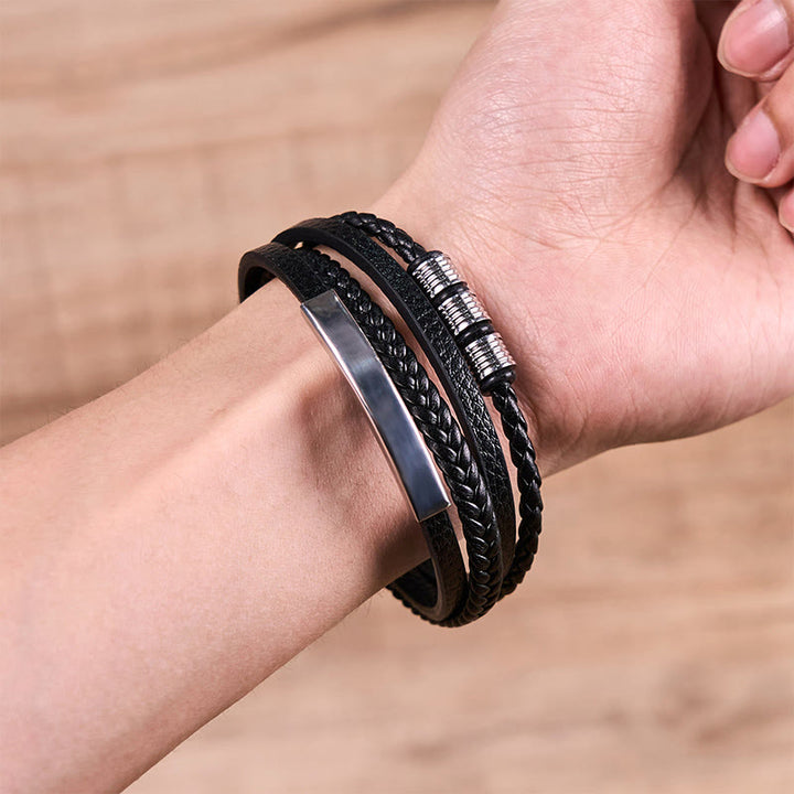 Bracelet en cuir tressé à la main avec boucle magnétique et Buddha Stones