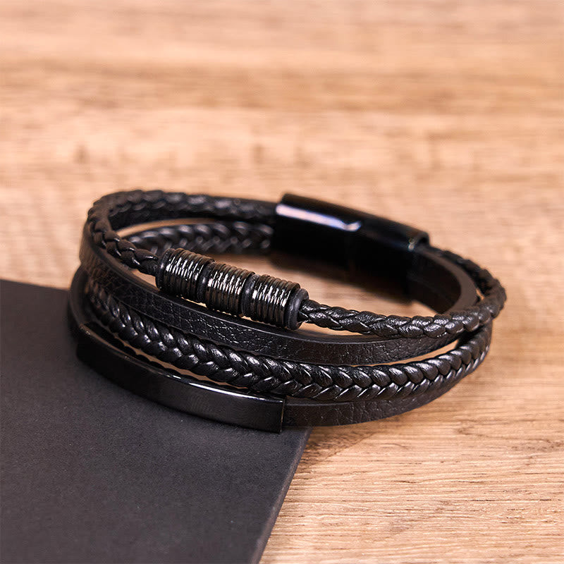 Bracelet en cuir tressé à la main avec boucle magnétique et Buddha Stones