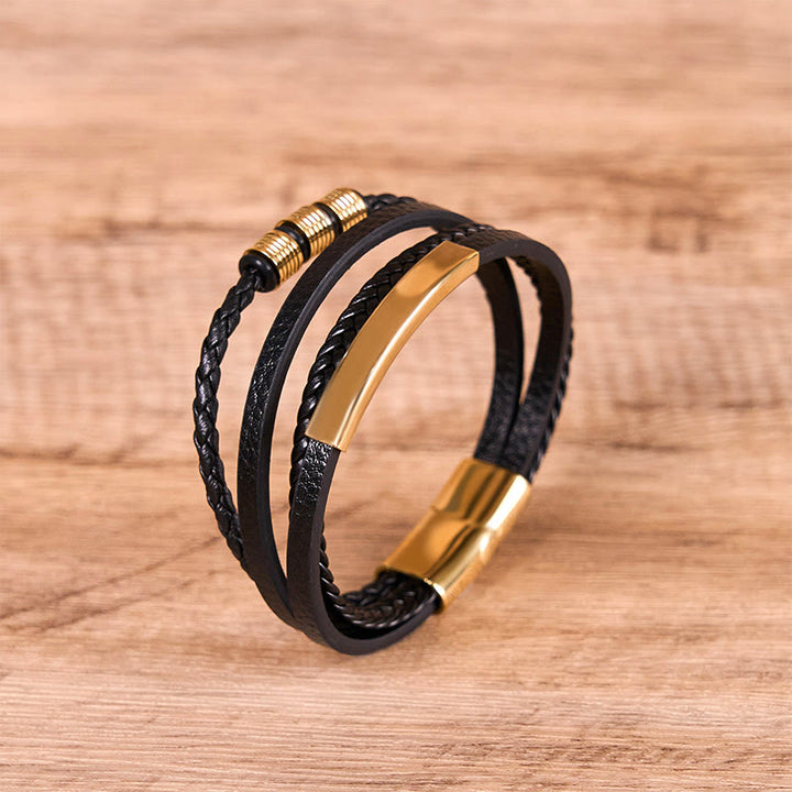 Bracelet en cuir tressé à la main avec boucle magnétique et Buddha Stones