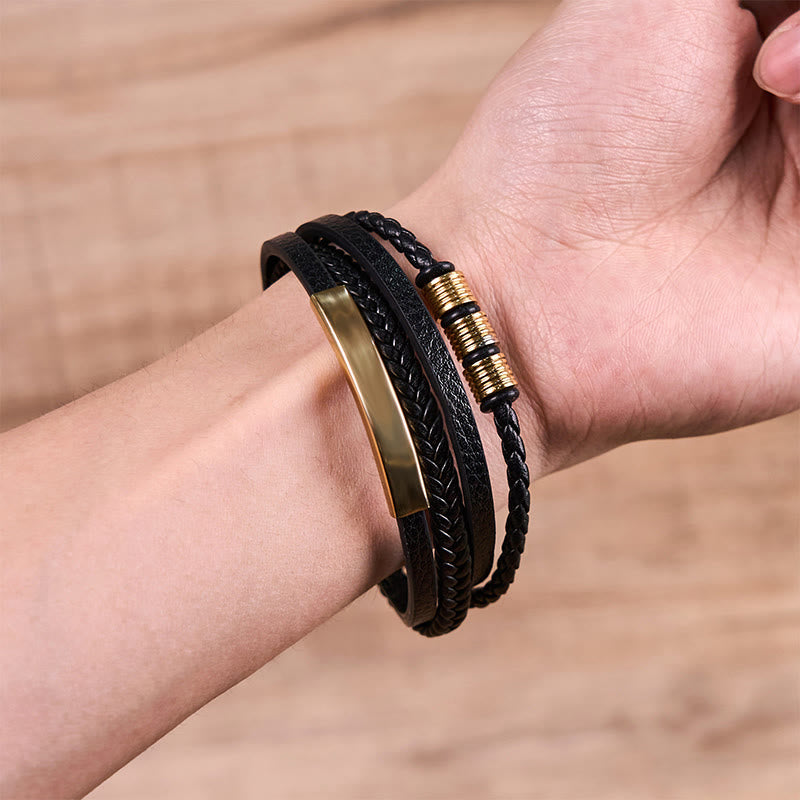 Bracelet en cuir tressé à la main avec boucle magnétique et Buddha Stones