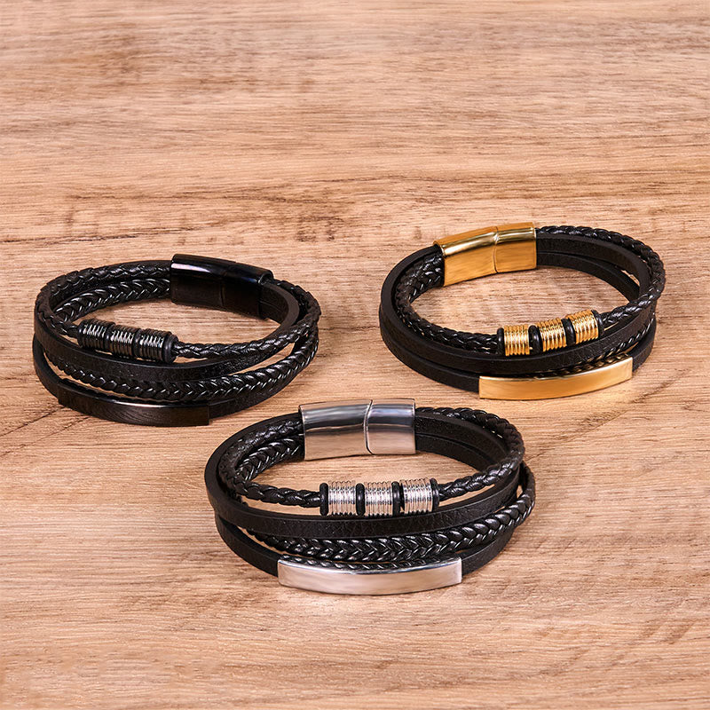 Bracelet en cuir tressé à la main avec boucle magnétique et Buddha Stones