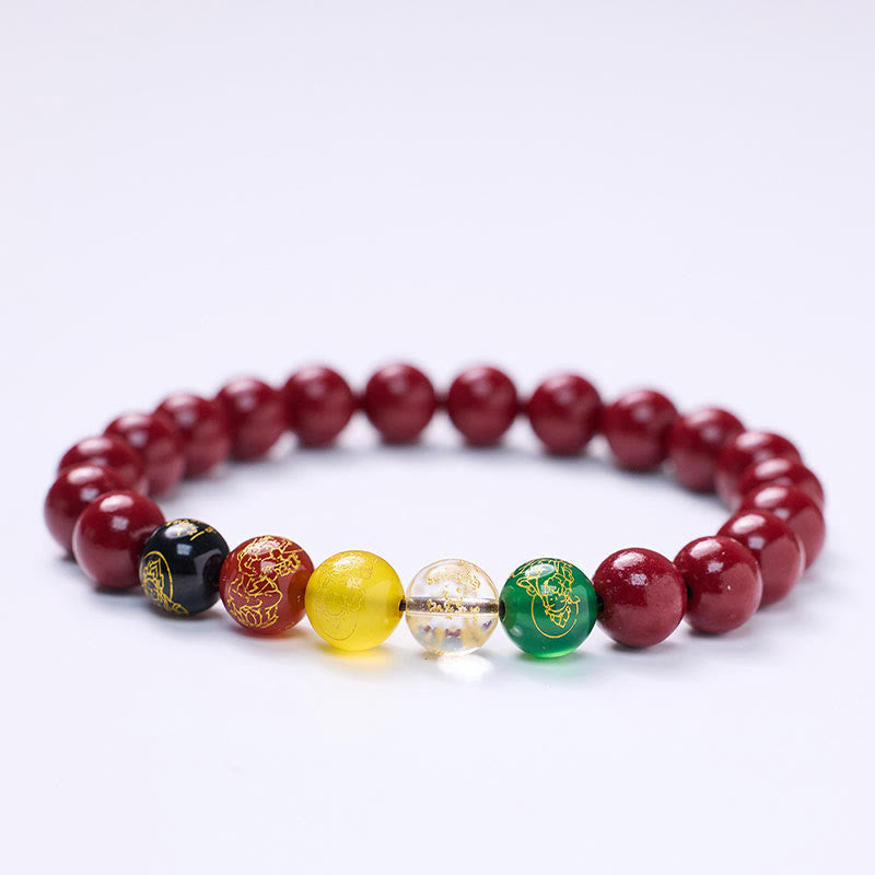 Bracelet de bénédiction des cinq directions en agate cinabre et Buddha Stones