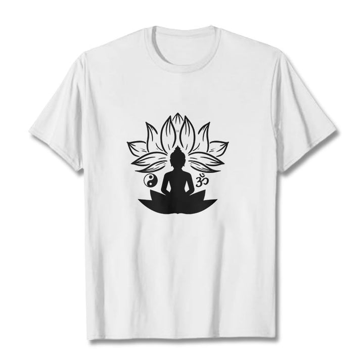T-shirt Buddha Stones Om Yin Yang Statue de Bouddha Assis Lotus Méditation - Blanc - 2XL - image 1