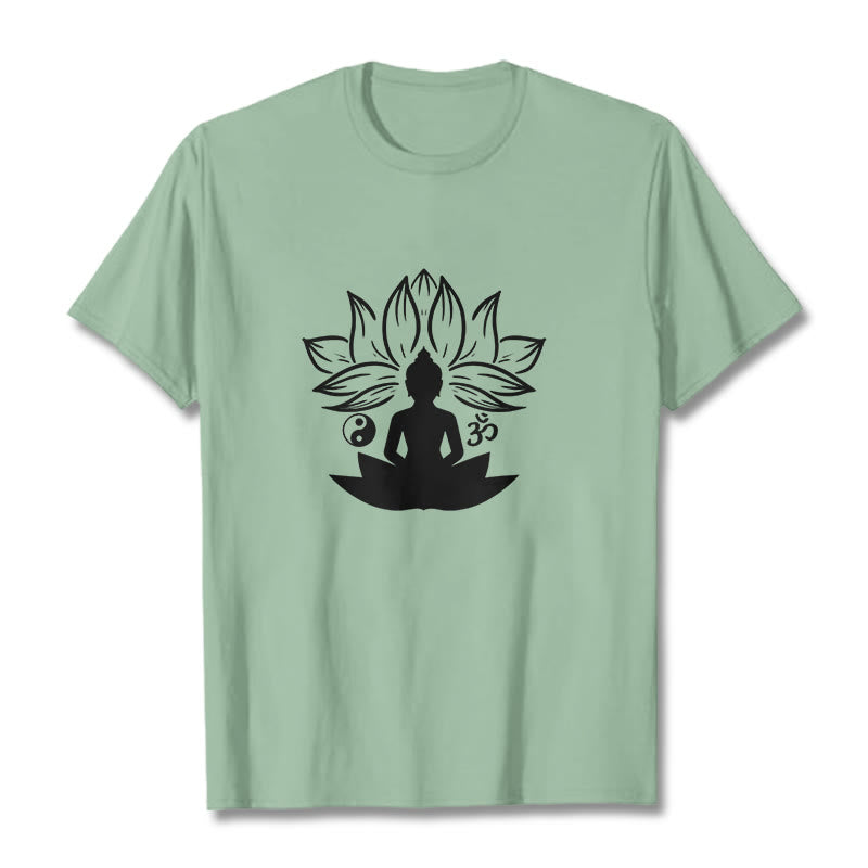 T-shirt Buddha Stones Om Yin Yang Statue de Bouddha Assis Lotus Méditation - Vert pâle - 2XL - image 15
