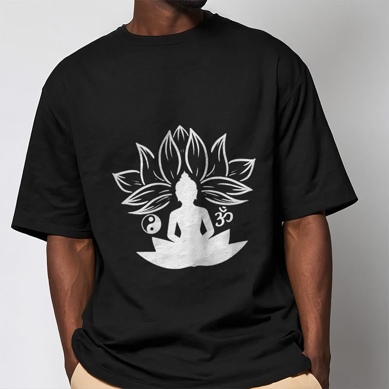 T-shirt Buddha Stones Om Yin Yang Statue de Bouddha Assis Lotus Méditation - image 7