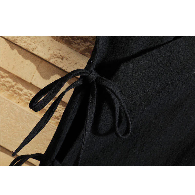 T-shirt à manches courtes en coton et lin pour homme, motif Buddha Stones brodé, avec lacets sur le côté - image 6