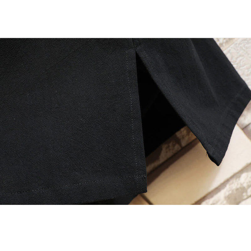 T-shirt à manches courtes en coton et lin pour homme, motif Buddha Stones brodé, avec lacets sur le côté - image 8