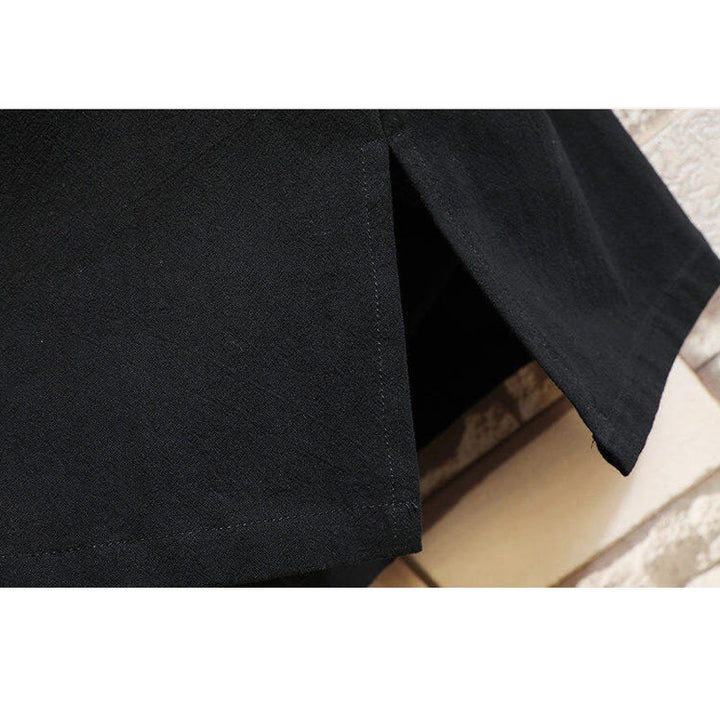 T-shirt à manches courtes en coton et lin pour homme, motif Buddha Stones brodé, avec lacets sur le côté - image 8