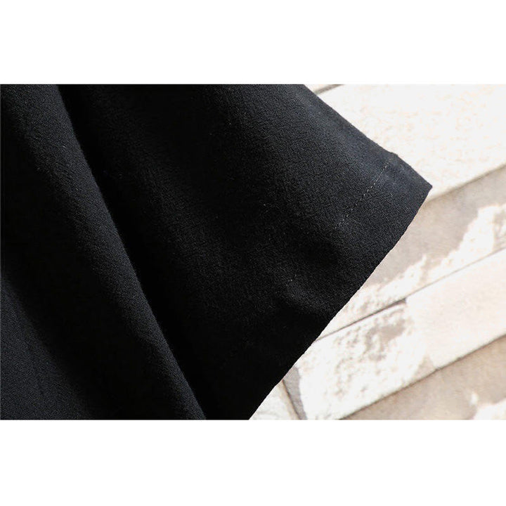 T-shirt à manches courtes en coton et lin pour homme, motif Buddha Stones brodé, avec lacets sur le côté - image 5