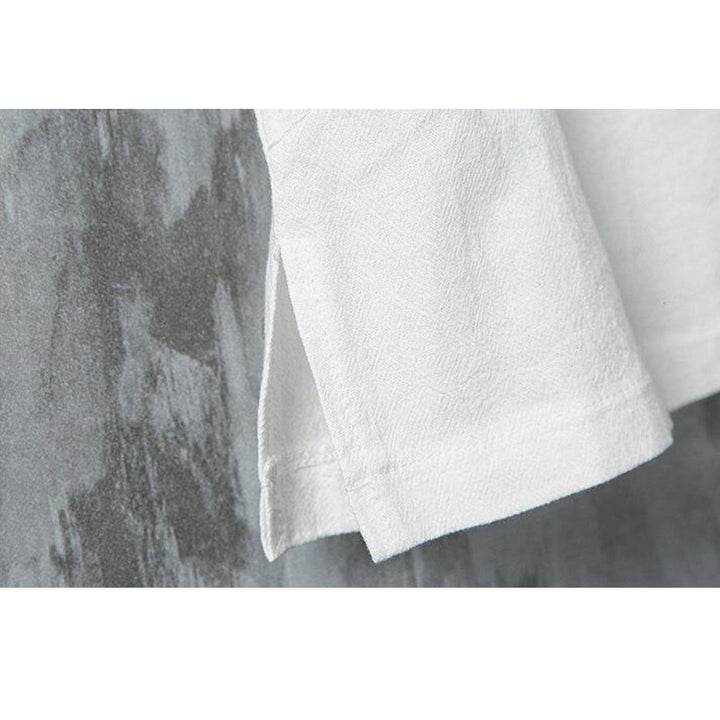 Chemise d'été en coton et lin à manches mi-longues pour homme, motif Buddha Stones, imprimé grenouille chinoise, boutons, patchwork uni - image 6