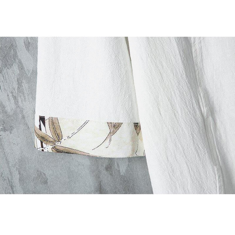 Chemise d'été en coton et lin à manches mi-longues pour homme, motif Buddha Stones, imprimé grenouille chinoise, boutons, patchwork uni - image 4