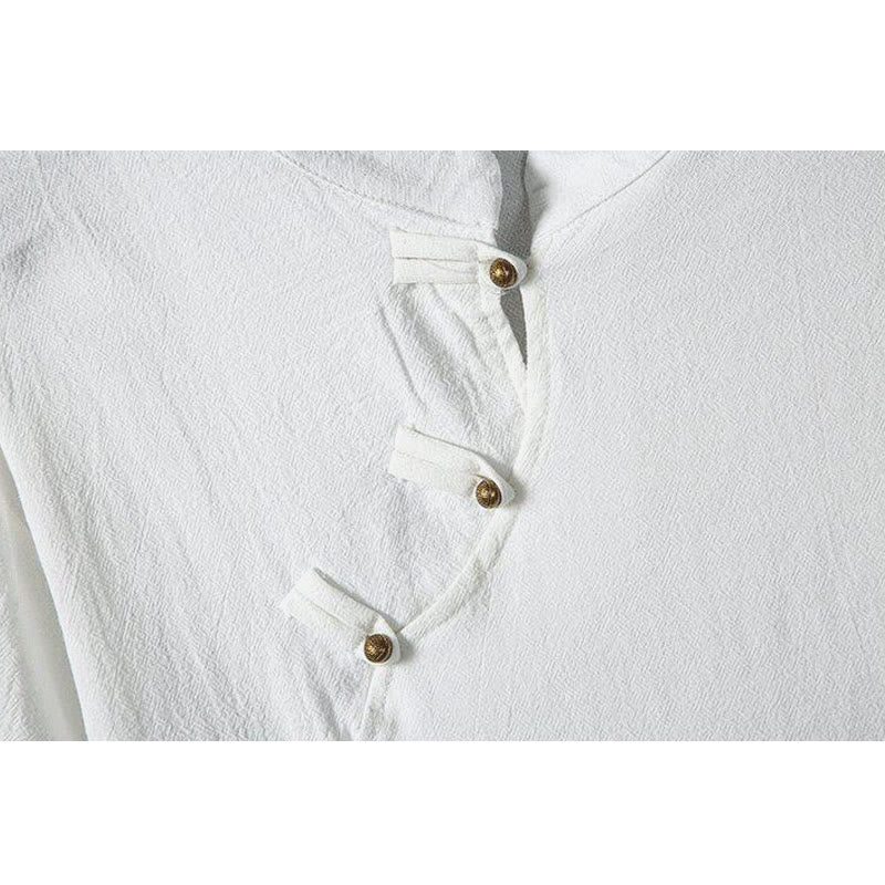 Chemise d'été en coton et lin à manches mi-longues pour homme, motif Buddha Stones, imprimé grenouille chinoise, boutons, patchwork uni - image 3