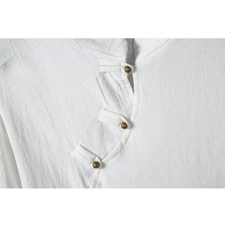 Chemise d'été en coton et lin à manches mi-longues pour homme, motif Buddha Stones, imprimé grenouille chinoise, boutons, patchwork uni - image 3