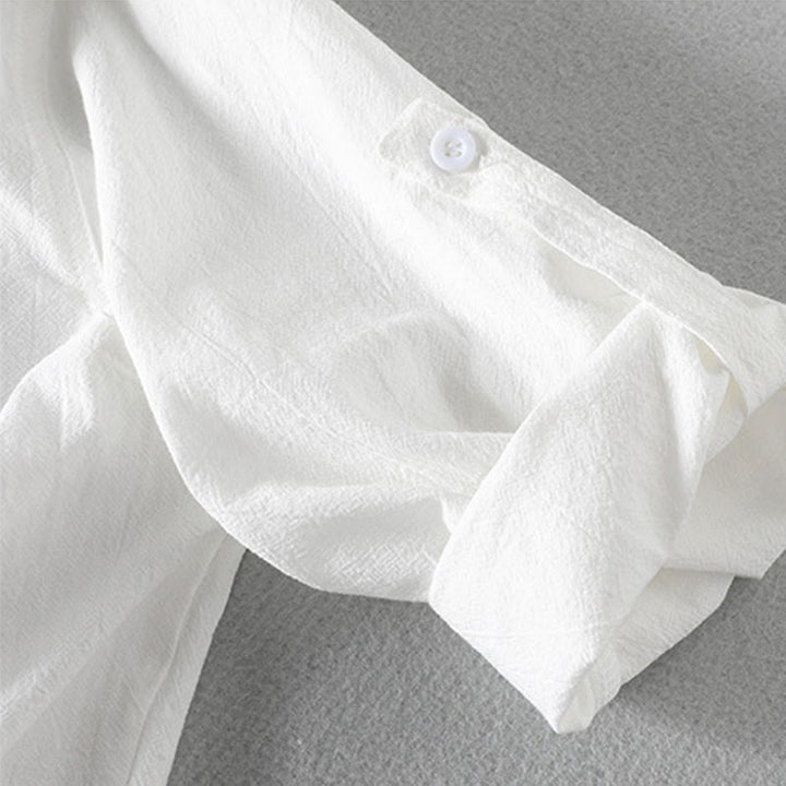 Buddha Stones homme en coton et lin, style vintage décontracté, simple boutonnage, manches trois-quarts, avec poche