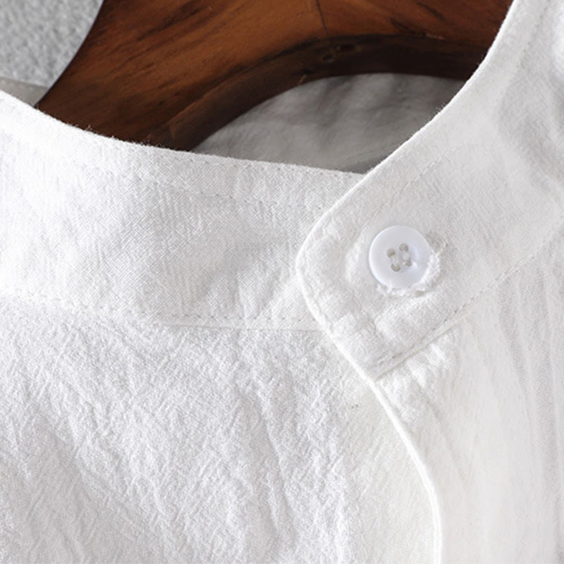 Buddha Stones homme en coton et lin, style vintage décontracté, simple boutonnage, manches trois-quarts, avec poche